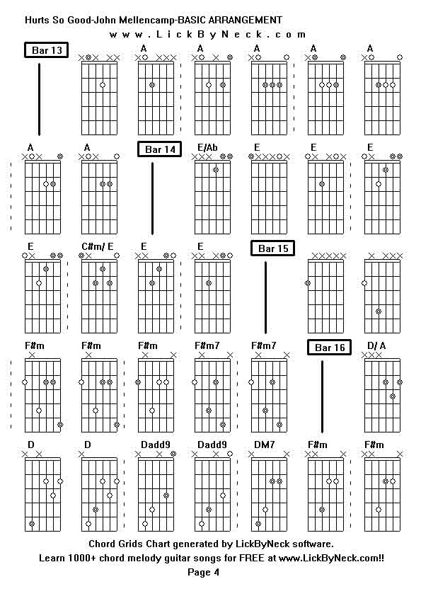 Chord Grids Chart of chord melody fingerstyle guitar song-Hurts So Good-John Mellencamp-BASIC ARRANGEMENT,generated by LickByNeck software.